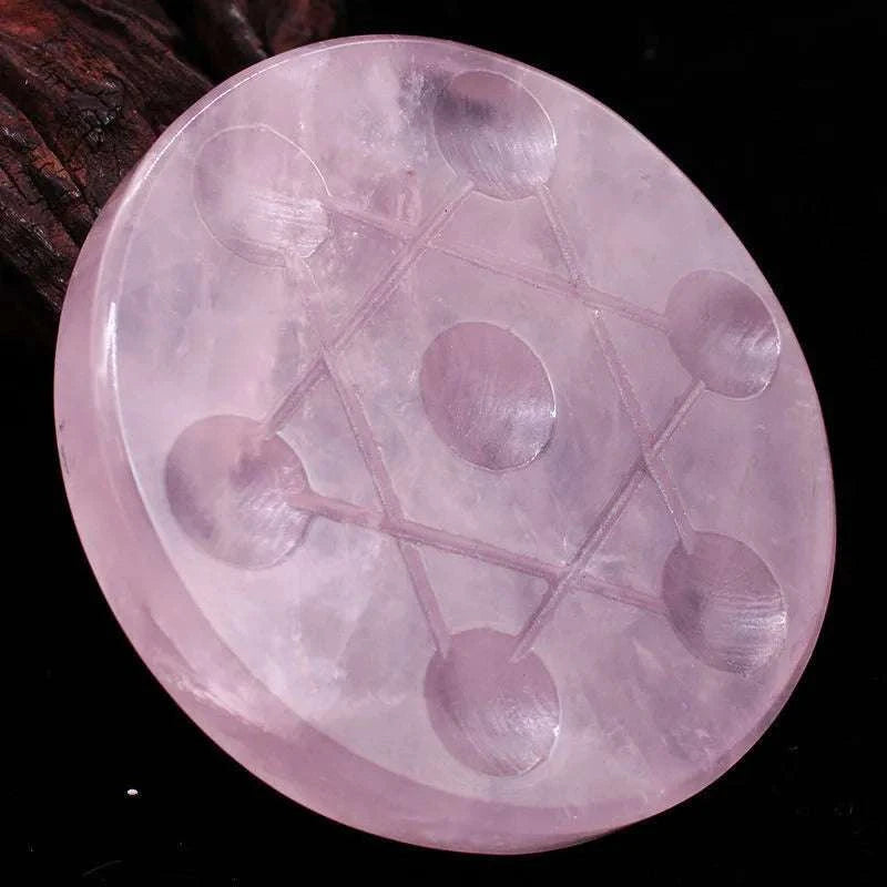 10cm Natural Rose Quartz Crystal Seven Chakra Reiki Therapy Crystal Grid 7-Star Array Board for Energy Healing