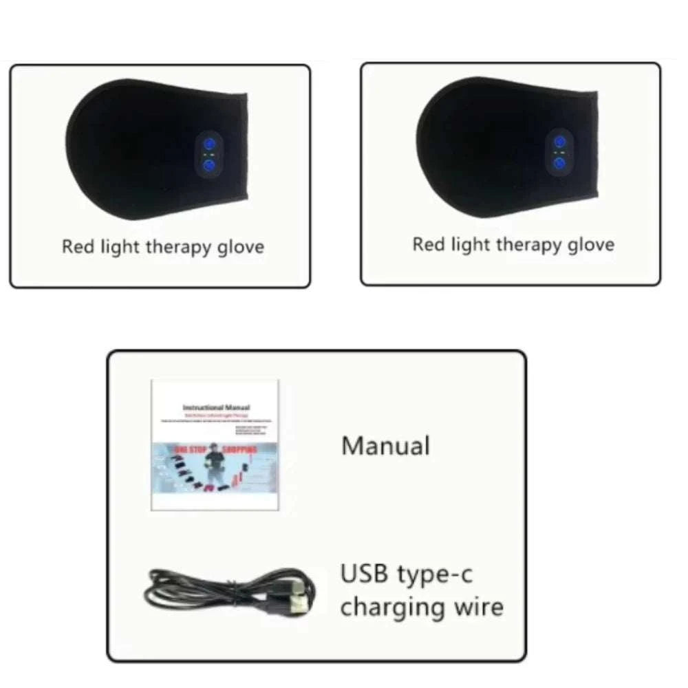 Wireless Rechargeable 660&amp; 850 nm Red &amp; Infrared Light Therapy Glove For Hand Arthritis Fingers Wrist Pain Relief Mitten Glove