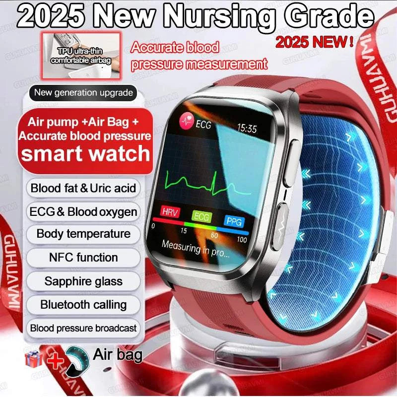 2025 New Nursing Level Health Airbag SmartWatch Men Uric Acid Blood Pressure Sport Watches IP68 Waterproof Smart Watches For Men