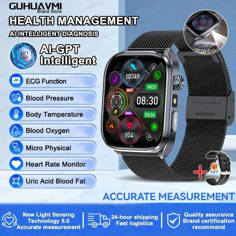 2025 New Nursing Health SmartWatch Accurate measurement Blood Fat Blood Pressure Body Analysis ECG+PPG Clock Sapphire screen Bracelet
