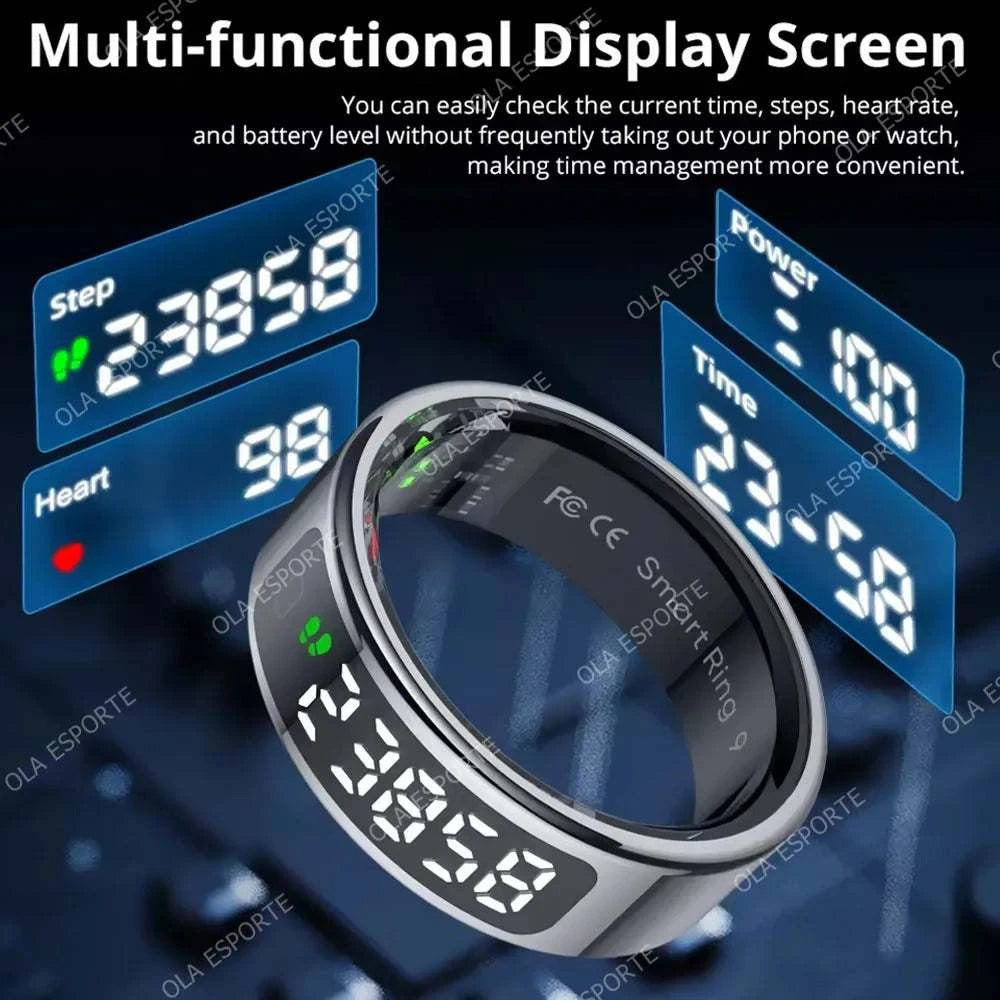 Smart Ring LED Display Screen Heart Rate Blood Oxygen Monitor Smartring Men Women Waterproof Multiple Sports Modes Ring 2025 New