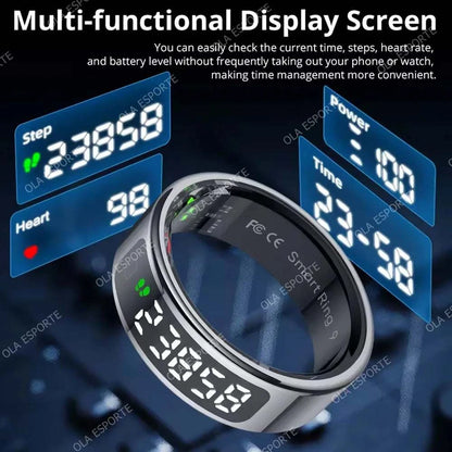 Smart Ring LED Display Screen Heart Rate Blood Oxygen Monitor Smartring Men Women Waterproof Multiple Sports Modes Ring 2025 New