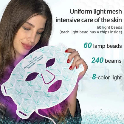 8 Colors Facial LED Mask with Neck Red Light Near Infrared Therapy Beauty Mask Anti Aging Skin Rejuvenation Lifting Tighten