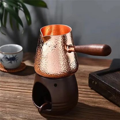 500Ml Pure Copper Latte Pitcher Milk Jug With Wooden Handle Kettles Hammer Handcraft Drinkware Tableware
