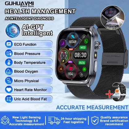 2025 New Nursing Health SmartWatch Accurate measurement Blood Fat Blood Pressure Body Analysis ECG+PPG Clock Sapphire screen Bracelet