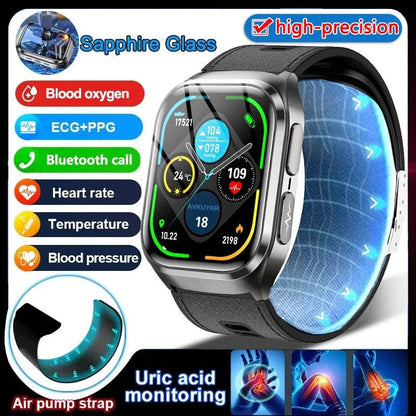 2025 New Nursing Level Health Airbag SmartWatch Men Uric Acid Blood Pressure Sport Watches IP68 Waterproof Smart Watches For Men