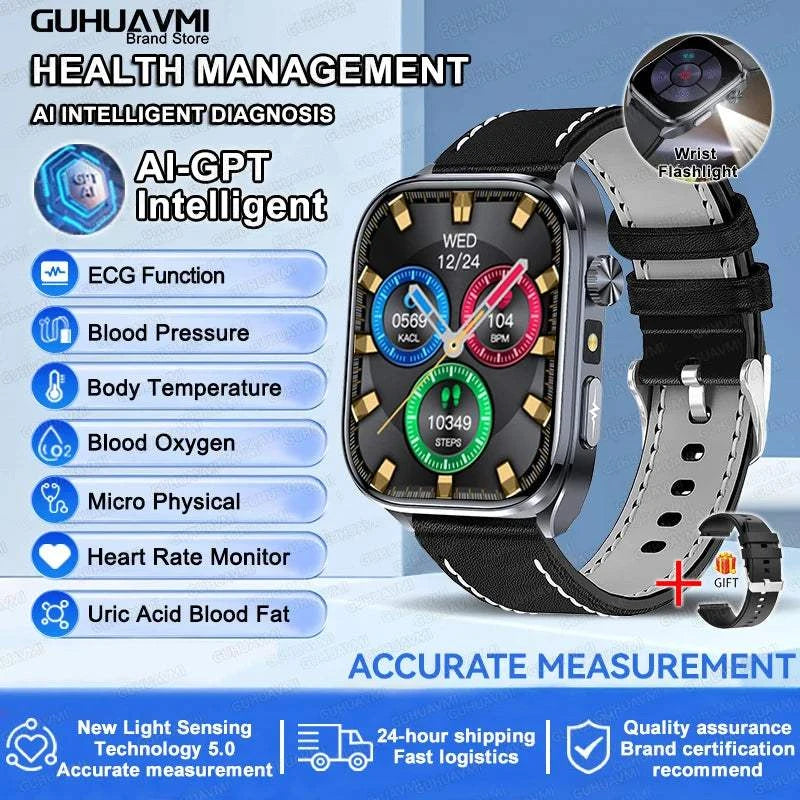 2025 New Nursing Health SmartWatch Accurate measurement Blood Fat Blood Pressure Body Analysis ECG+PPG Clock Sapphire screen Bracelet