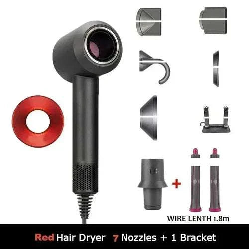 1.8m Leafless Hair Dryer with strong power, quick dry, travel-friendly design, and multiple nozzles.