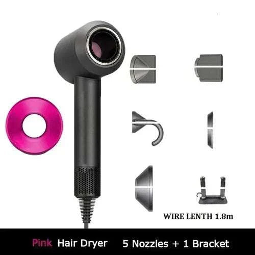 1.8m leafless hair dryer with strong airflow, multiple nozzles, and travel-friendly design.