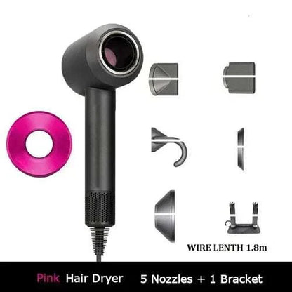 1.8m leafless hair dryer with strong airflow, multiple nozzles, and travel-friendly design.