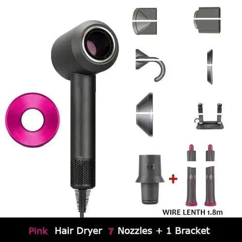 1.8m leafless hair dryer with accessories, strong power for quick drying, travel-friendly.