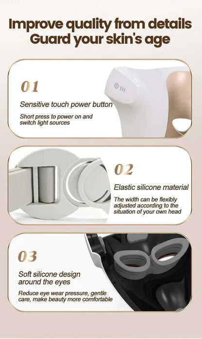 New Arrival Red Light Therapy Facial Mask Neck Photon 850nm Far with touch power button, elastic silicone, and eye comfort design.