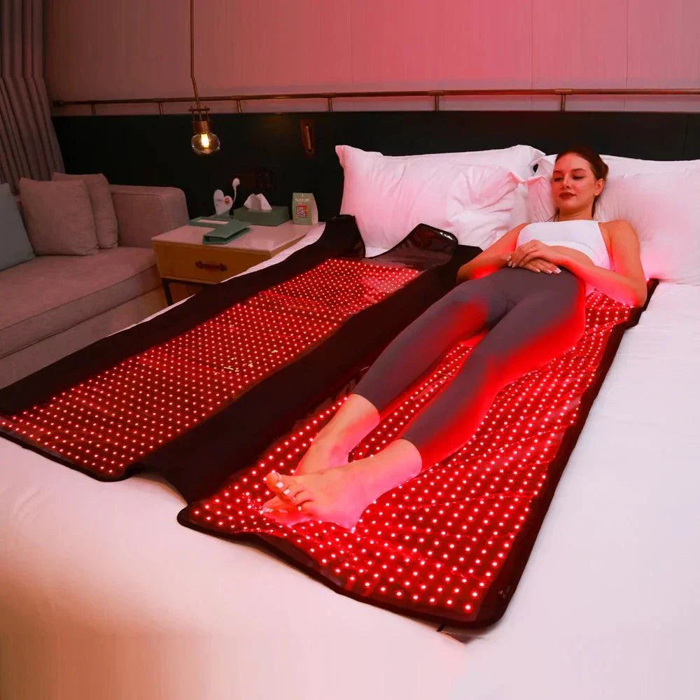 Red and infrared LED therapy mat for spa and sleep relaxation.