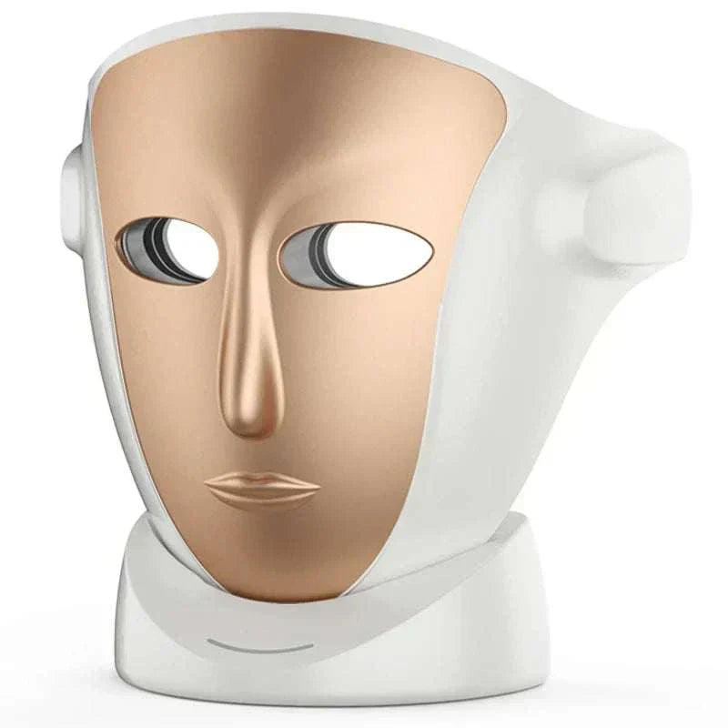 New Arrival Red Light Therapy Facial Mask for Neck with Photon 850nm Far Infrared LED, Champagne Gold and Pearl White.