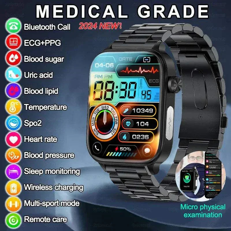 Blood Sugar Monitor Watch ECG+PPG with Portable Heat Therapy Detox
