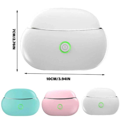 Portable EMS Gua Sha Face Massager with Light Therapy, three color options, dimensions 10cm x 7cm.