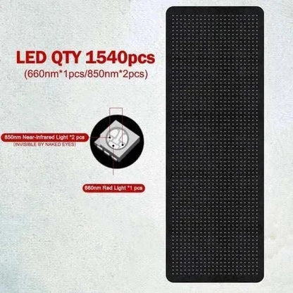 700w high irradiance red light therapy mat with 660nm and 850nm near-infrared LEDs, flicker-free design.