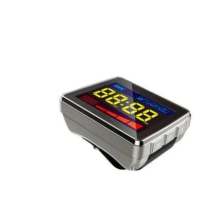 Cold laser therapy device with digital display for physical therapy.