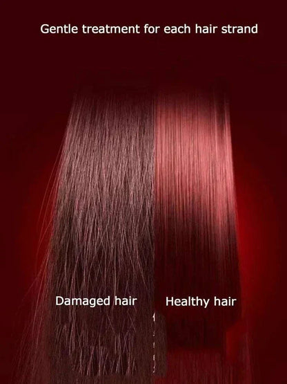 Gentle hair treatment comparison showing damaged versus healthy hair with 1.8m Leafless Hair Dryer.