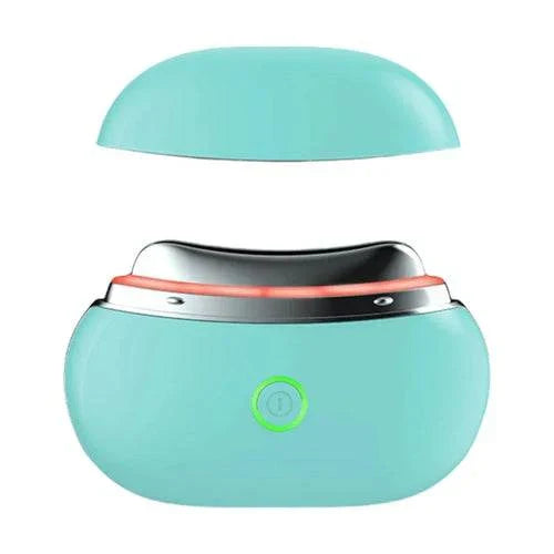 Portable Gua Sha Face Massager with EMS and Light Therapy in green.