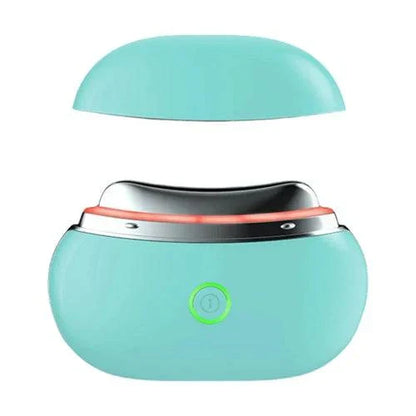 Portable Gua Sha Face Massager with EMS and Light Therapy in green.