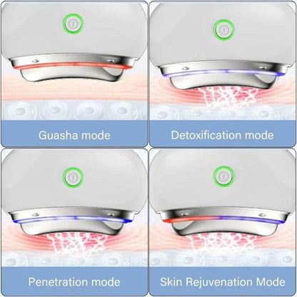 Portable EMS Gua Sha Face Massager with Light Therapy - Four Modes for Skin Care.