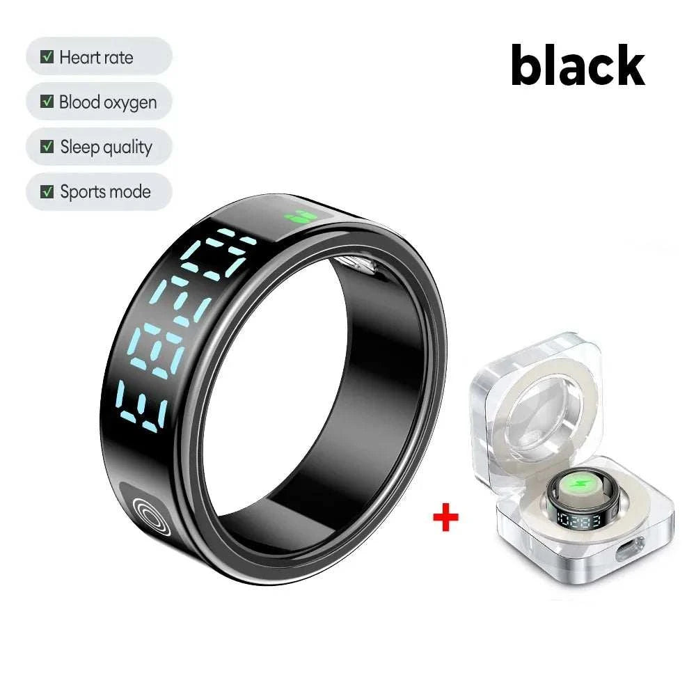 New SR08 Smart Ring LED Display Screen Heart Rate Sleeping Sports Modes Health Monitoring Men Women Stainless steel Sports Ring
