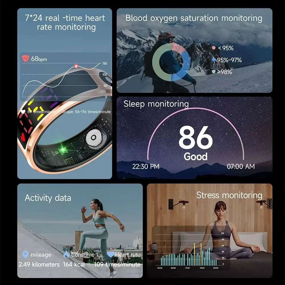 EIGIIS Color Screen display Fashion Smart Ring With Smart Touch Health blood pressure Tracker 5ATM Waterproof For Men Women R12