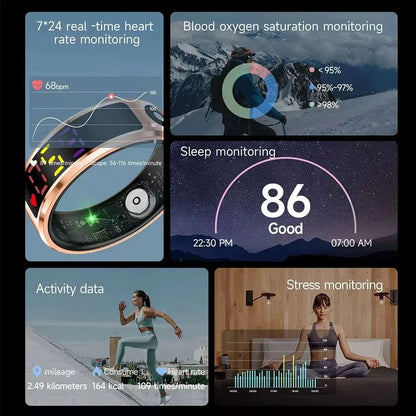 EIGIIS Color Screen display Fashion Smart Ring With Smart Touch Health blood pressure Tracker 5ATM Waterproof For Men Women R12