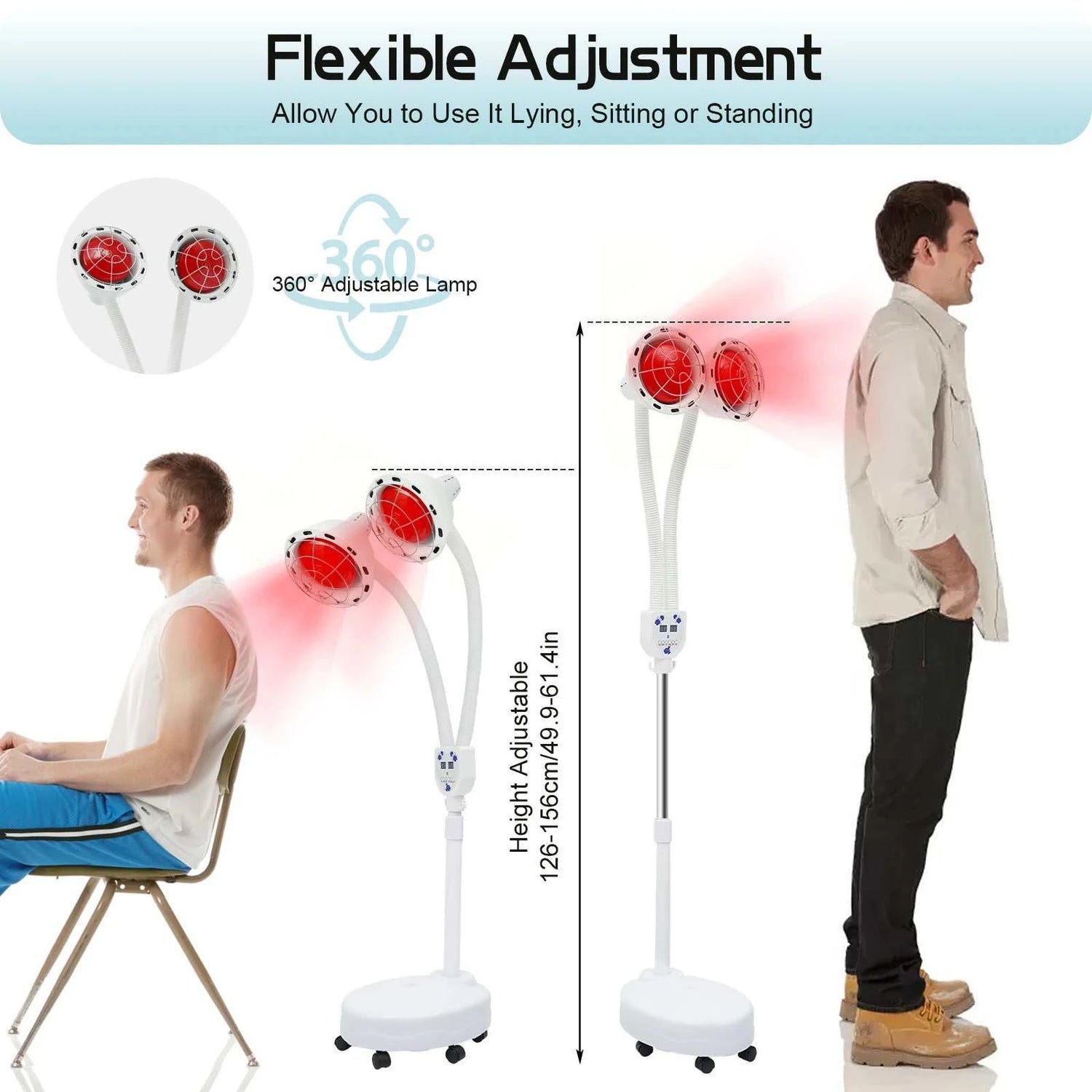 Far Infrared Light Therapy Lamp 275W Red Light Therapy Heat Lamp For Pain Relief 360° Rotatable Adjustable Light Therapy Tool