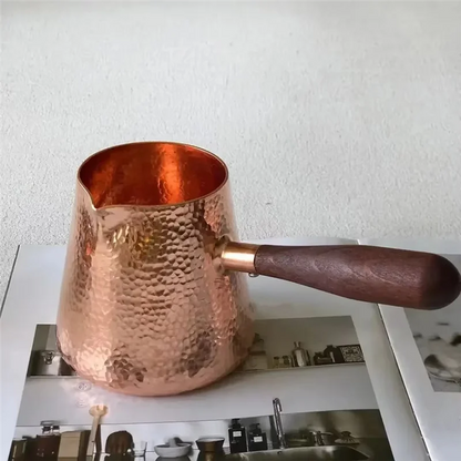 500Ml Pure Copper Latte Pitcher Milk Jug With Wooden Handle Kettles Hammer Handcraft Drinkware Tableware