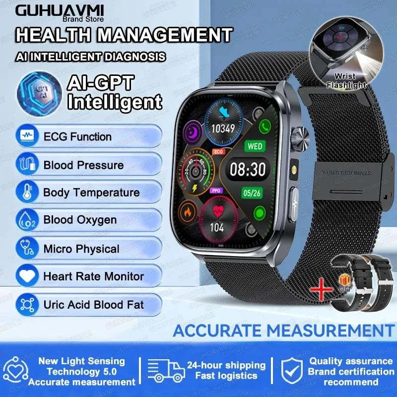 2025 New Nursing Health SmartWatch Accurate measurement Blood Fat Blood Pressure Body Analysis ECG+PPG Clock Sapphire screen Bracelet