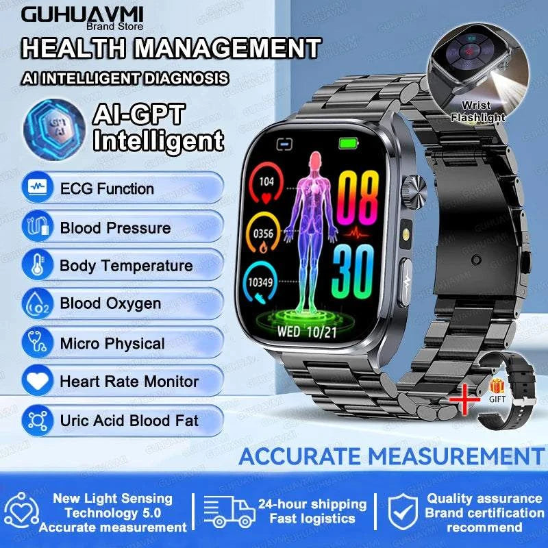 2025 New Nursing Health SmartWatch Accurate measurement Blood Fat Blood Pressure Body Analysis ECG+PPG Clock Sapphire screen Bracelet
