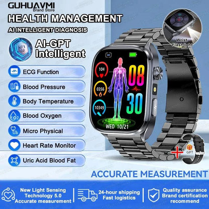 2025 New Nursing Health SmartWatch Accurate measurement Blood Fat Blood Pressure Body Analysis ECG+PPG Clock Sapphire screen Bracelet