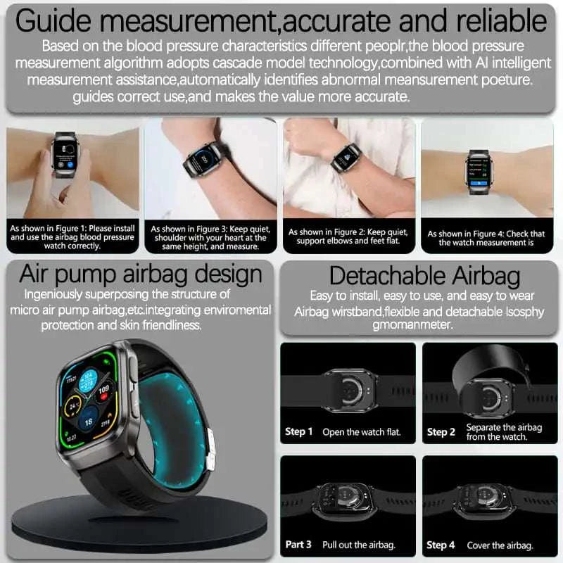 2025 New Nursing Level Health Airbag SmartWatch Men Uric Acid Blood Pressure Sport Watches IP68 Waterproof Smart Watches For Men
