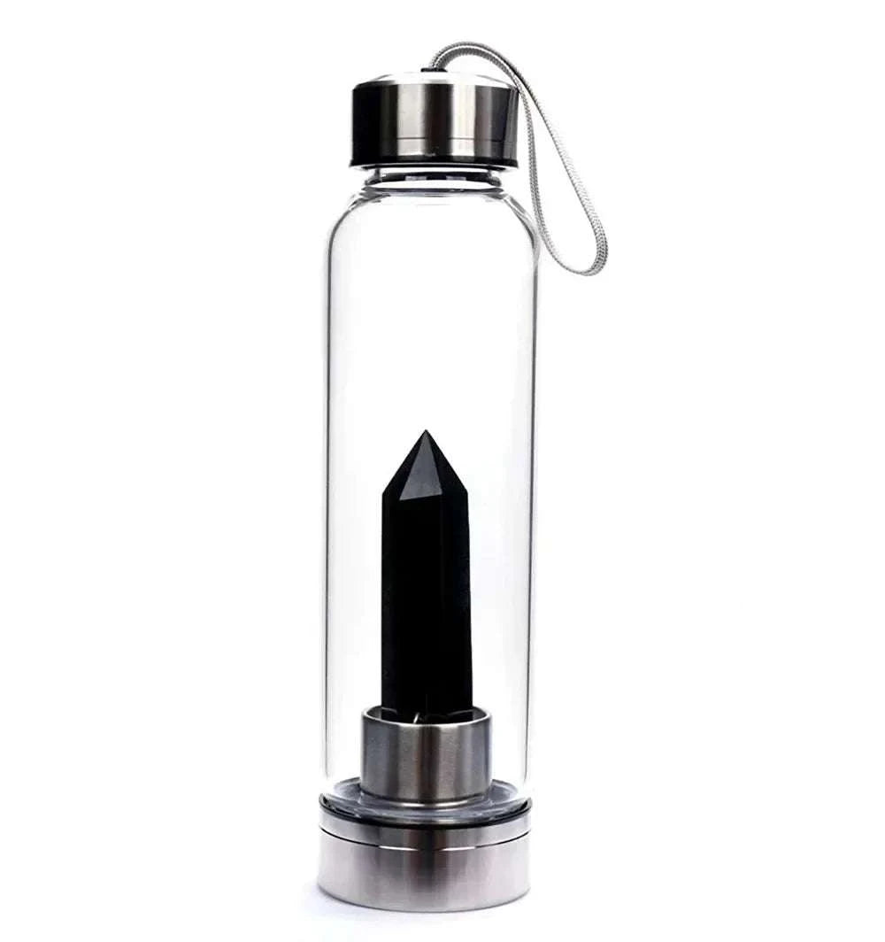 Water Bottle Natural Crystal Stone Diamond Point Healing Obelisk Wand Healing Elixir Quartz Crystal Gem Colors Rope Gemstone Cup