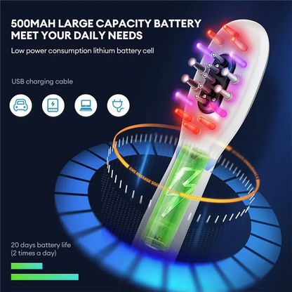 A56X White Massage Comb Vibration LED Blue Red Light Therapy Hair Massage Scalp Brush For Hair Growth Anti Hair Loss