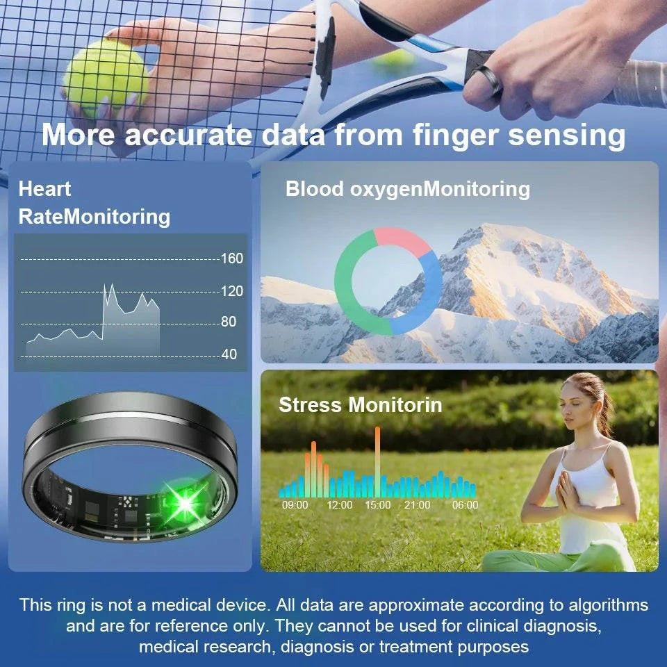 Health Monitor Smart Rings Sleep Sports Fitness Multiple Function Modes Tracking Heart Rate Blood Oxygen Ring 5ATM Waterproof
