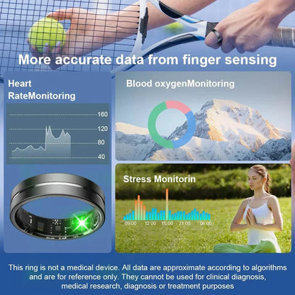 Health Monitor Smart Rings Sleep Sports Fitness Multiple Function Modes Tracking Heart Rate Blood Oxygen Ring 5ATM Waterproof