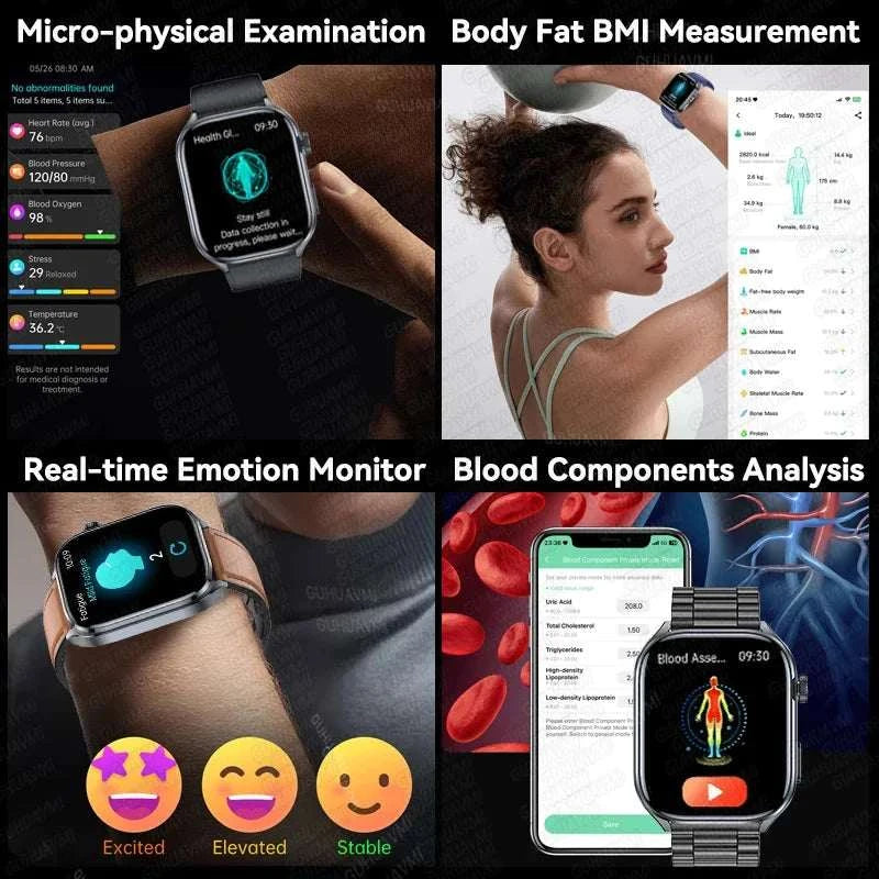 2025 New Nursing Health SmartWatch Accurate measurement Blood Fat Blood Pressure Body Analysis ECG+PPG Clock Sapphire screen Bracelet