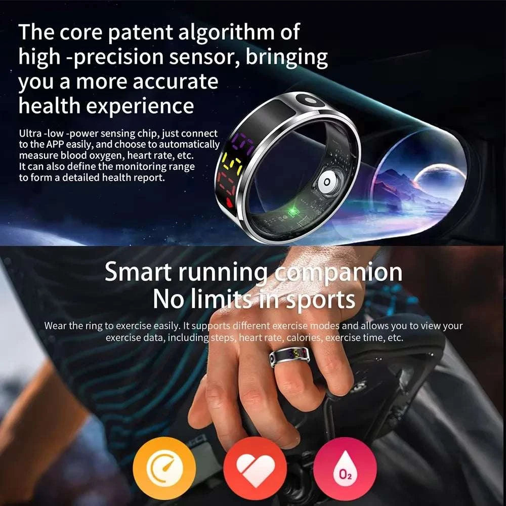 EIGIIS Color Screen display Fashion Smart Ring With Smart Touch Health blood pressure Tracker 5ATM Waterproof For Men Women R12
