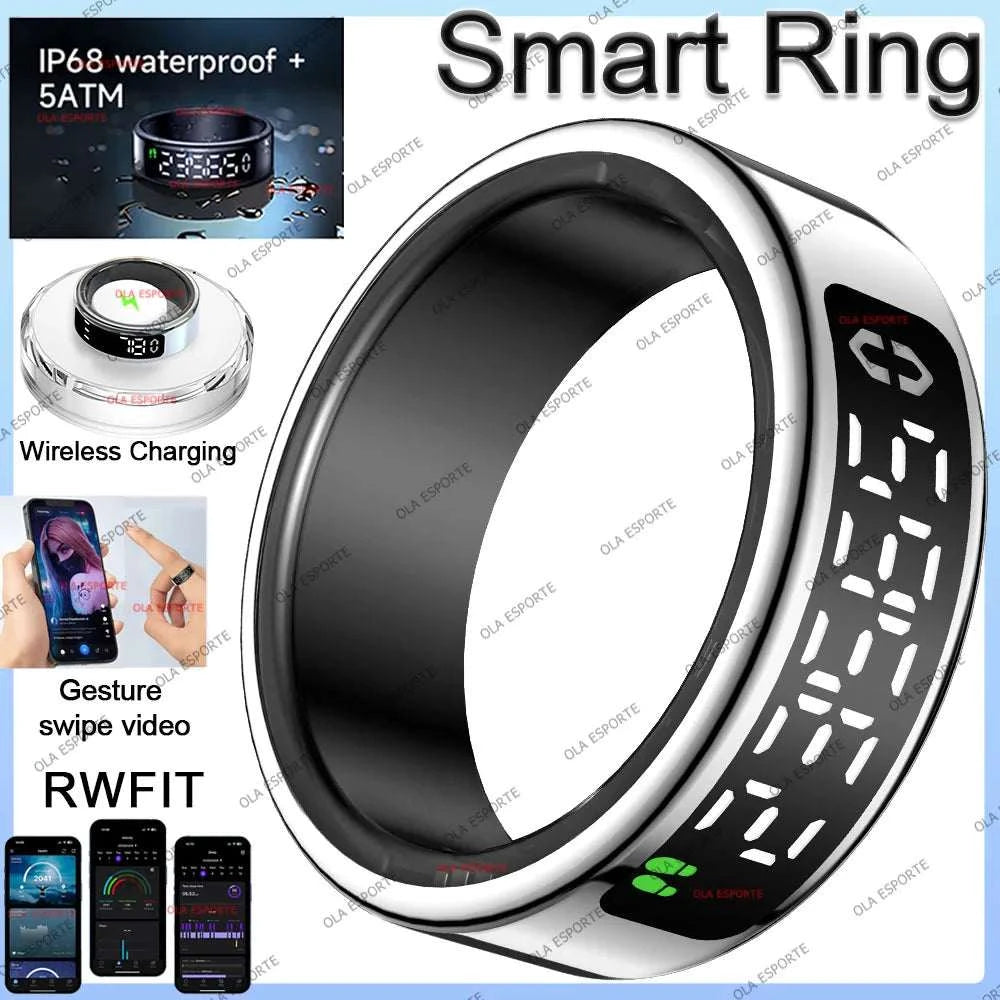 Smart Ring LED Display Screen Heart Rate Blood Oxygen Monitor Smartring Men Women Waterproof Multiple Sports Modes Ring 2025 New