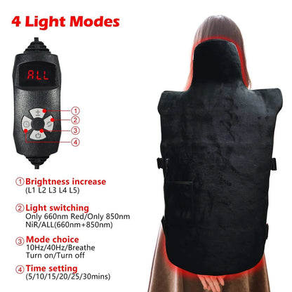 2025 New Arrival Home Use 80*56cm 80W 660nm 850nm Flexible Heat Pain Relief Red Light Therapy Waistcoat