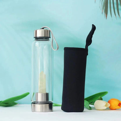 550ML Water Bottle Natural Crystal Stone Diamond Point Healing Obelisk Wand Elixir Quartz Crystal Gem Colors Water Bottle Home