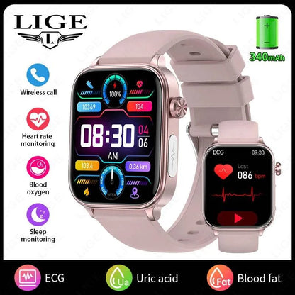 LIGE ECG+PPG Smart Watch Women Blood Lipid Uric Acid AI Diagnostic Detector Body Temperature Female Menstrual Health Tracker New