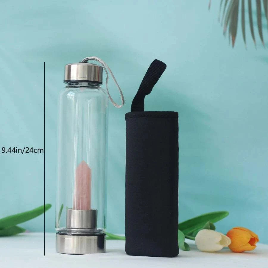 550ML Water Bottle Natural Crystal Stone Diamond Point Healing Obelisk Wand Elixir Quartz Crystal Gem Colors Water Bottle Home