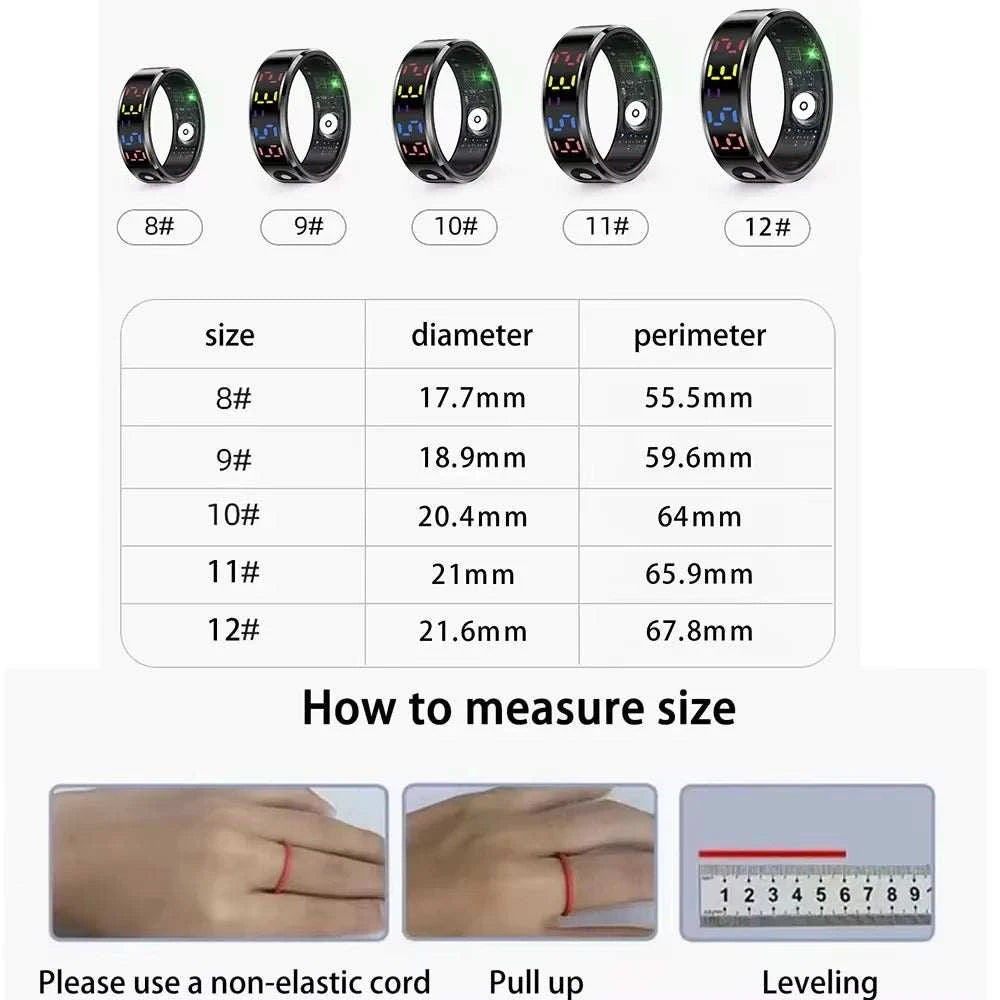 EIGIIS Color Screen display Fashion Smart Ring With Smart Touch Health blood pressure Tracker 5ATM Waterproof For Men Women R12