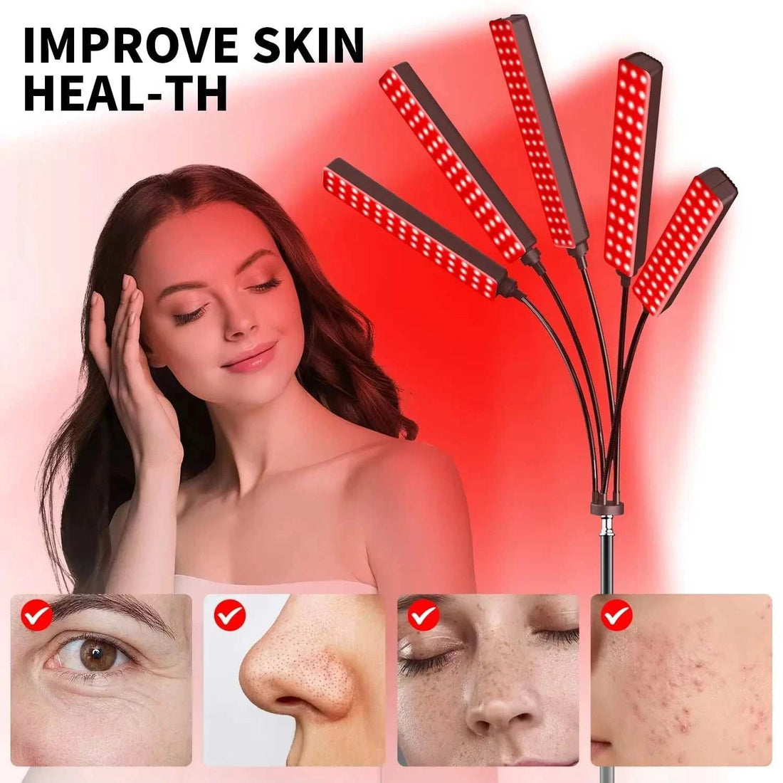 Red Light Therapy Lamp with Adjustable stand, 3in1 Chip 660&amp; 850 nm NearInfrared Light Therapy Device for Face, Body, Pain, Skin