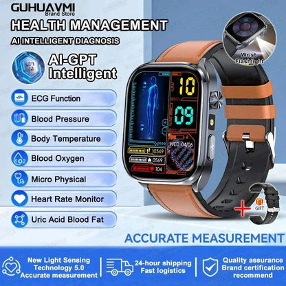 2025 New Nursing Health SmartWatch Accurate measurement Blood Fat Blood Pressure Body Analysis ECG+PPG Clock Sapphire screen Bracelet